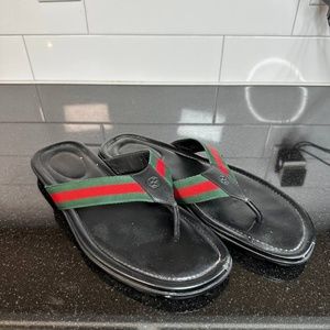 Luxury Gucci Leather Sandals Flip-Flops Black Men US 12